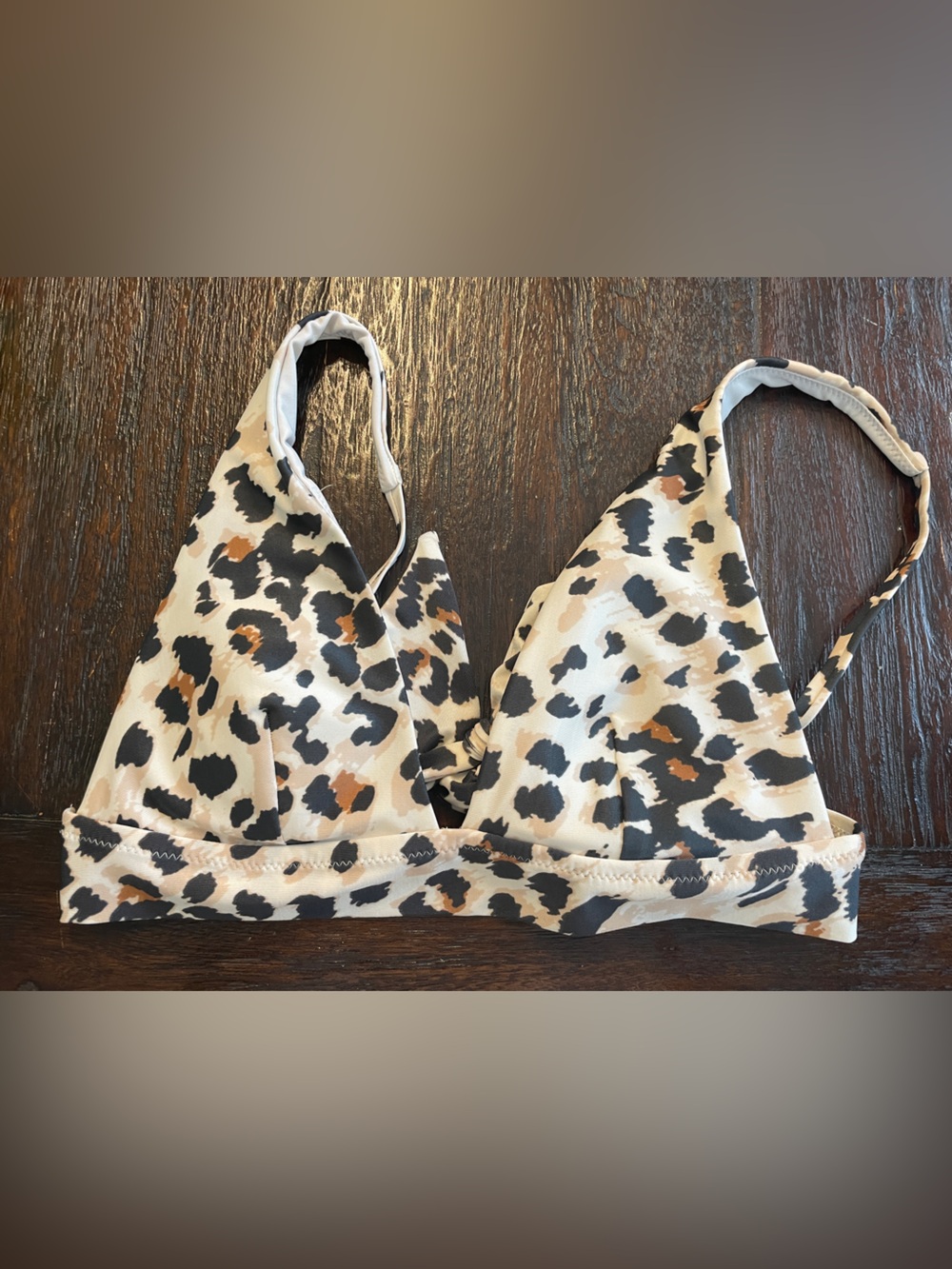aerie Leopard-Print Triangle Bikini Top in Beige, Black & Brown